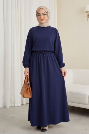 Yuvarlak Yaka Yarasa Kol Beli Lastikli Etekli Oyşo Takım  -Laci