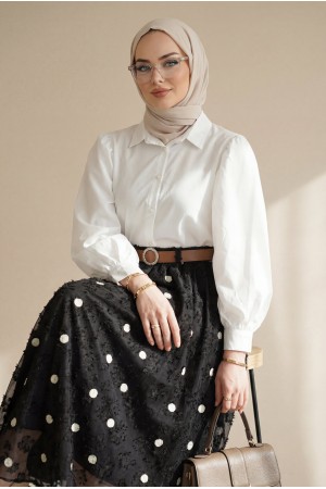 تنورة شيفون سميكة، بحزام، ذات ملمس بارز، منقوشة، ومبطنة -أسود