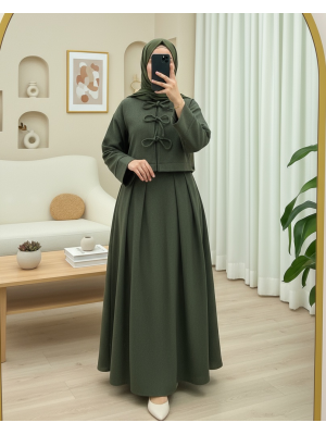 Önü Bağcıklı Etekli Kaşe Takım -Haki