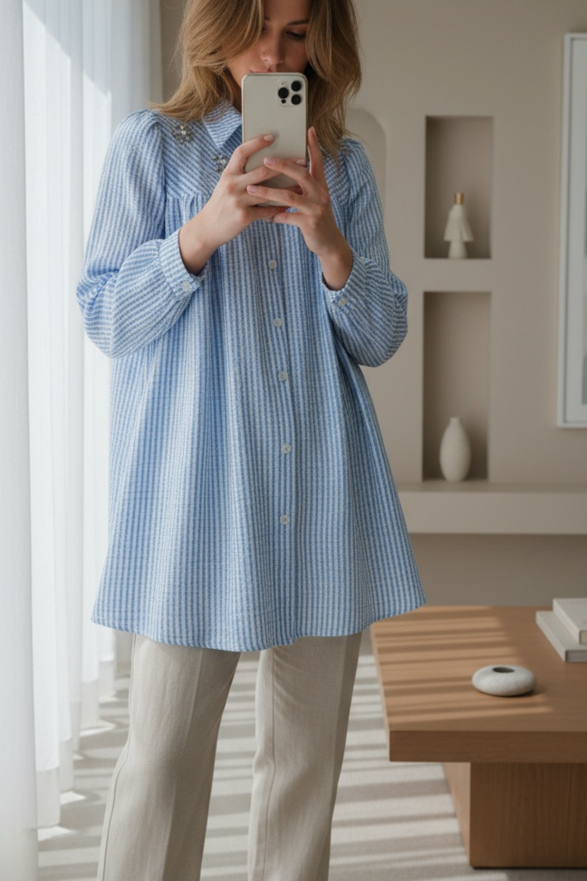 Seersucker Shirt  -Baby Blue