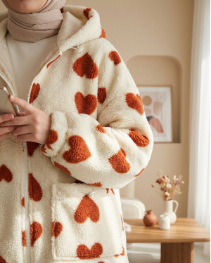 جاكيت نسائي مخملي بغطاء رأس 5236 