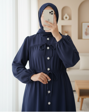 Taşlı Düğmeli Kolu Lastikli Bağlama Detaylı Gömlek -Laci