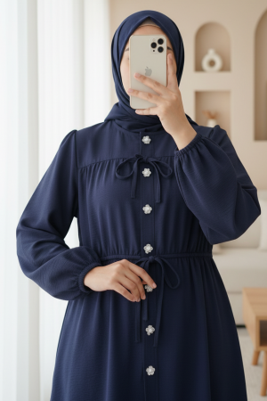 Taşlı Düğmeli Kolu Lastikli Bağlama Detaylı Gömlek -Laci