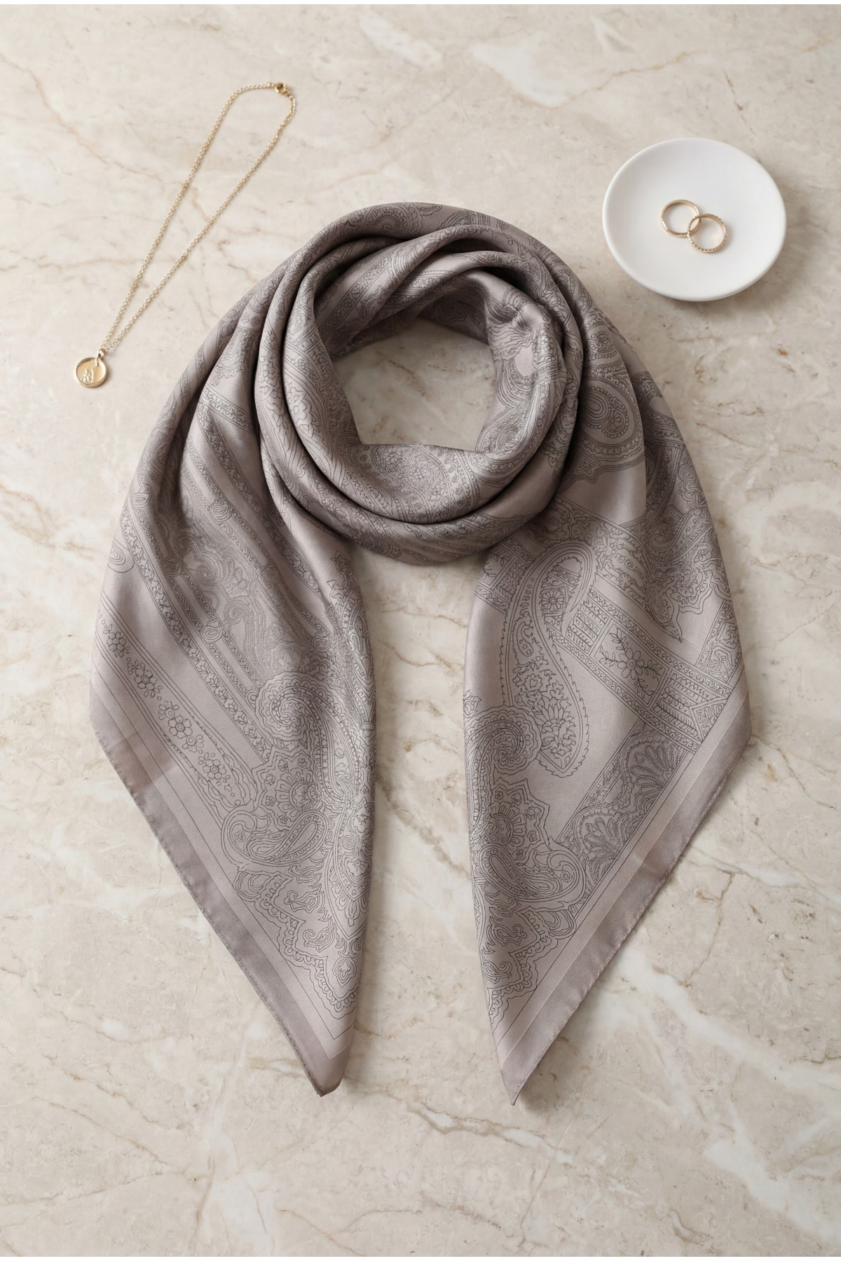 Eskiz Desenli Rayon Eşarp -Vizon