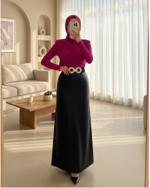 Half Neck Pleated Sandy Blouse  -Fuchsia