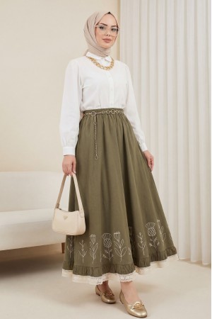 Dantel İşlemeli Beli Lastikli Etek -Çağla Y.