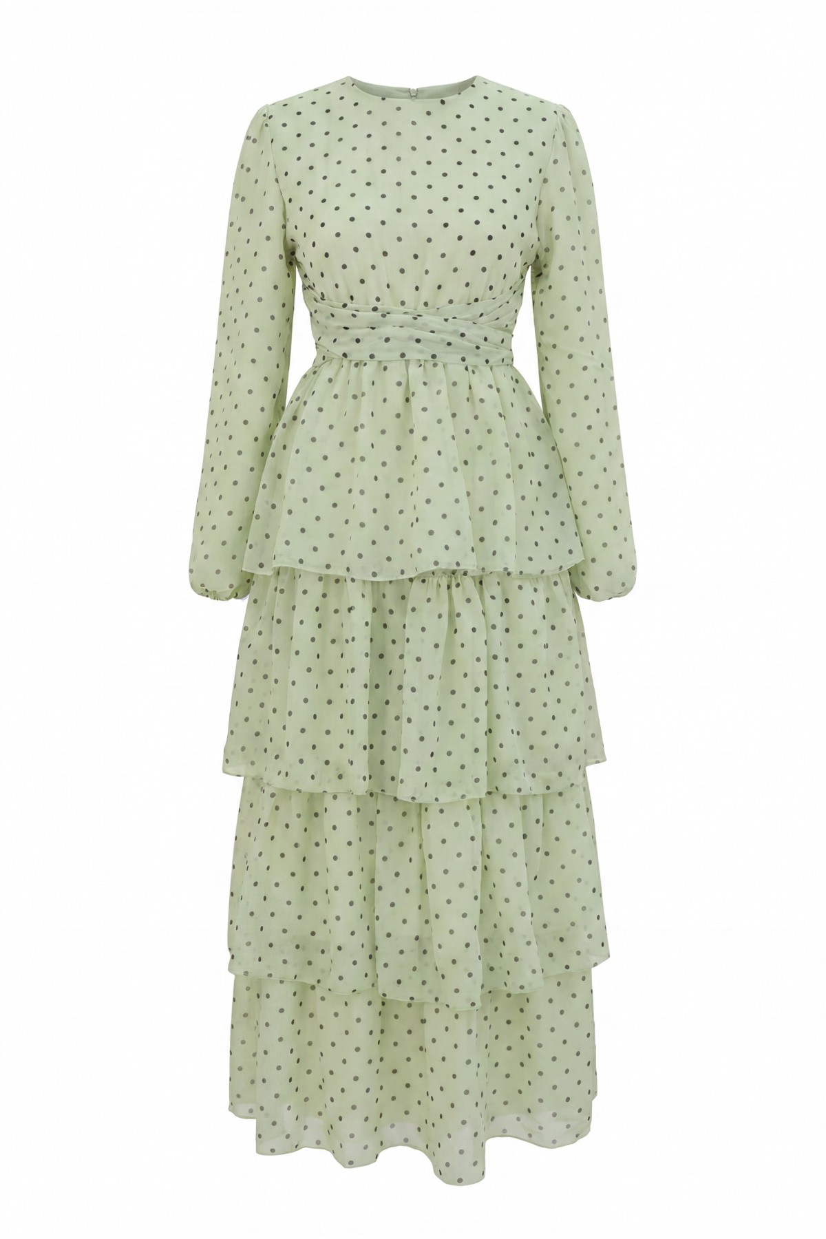 Layered Polka Dot Chiffon Dress with Cross -Sea green