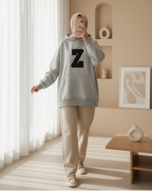 جيب الكنغر معطف مقنع الصوف العرق -اللون الرمادي