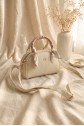Long-Strap Zippered Bag with Scarf Detail -Cream color