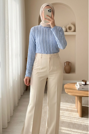 Kadın Dokulu Esnek Örme Bluz 975 - Mavi