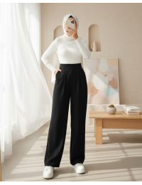 Beli Cırtlı Likralı Pantolon -Siyah