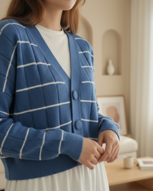 Big Button Knitwear Cardigan  -Blue