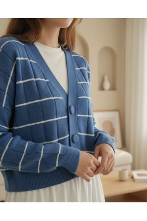 سترة تريكو بأزرار كبيرة  -أزرق