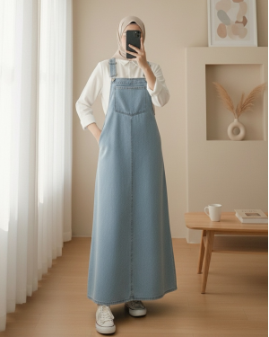 Denim Overalls with Pocket Details and Straps -Ice Blue