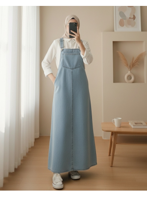 Denim Overalls with Pocket Details and Straps -Ice Blue
