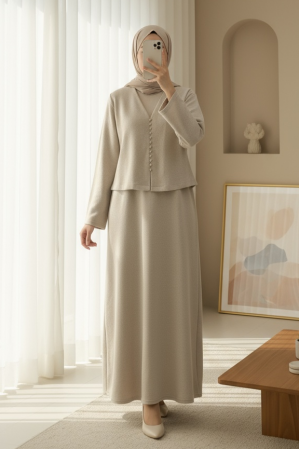 بدلة سيلانيك الرسمية مع جاكيت قصير -اللون البيج