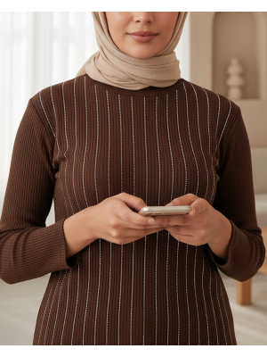 922 Taşlı Body - Kahverengi