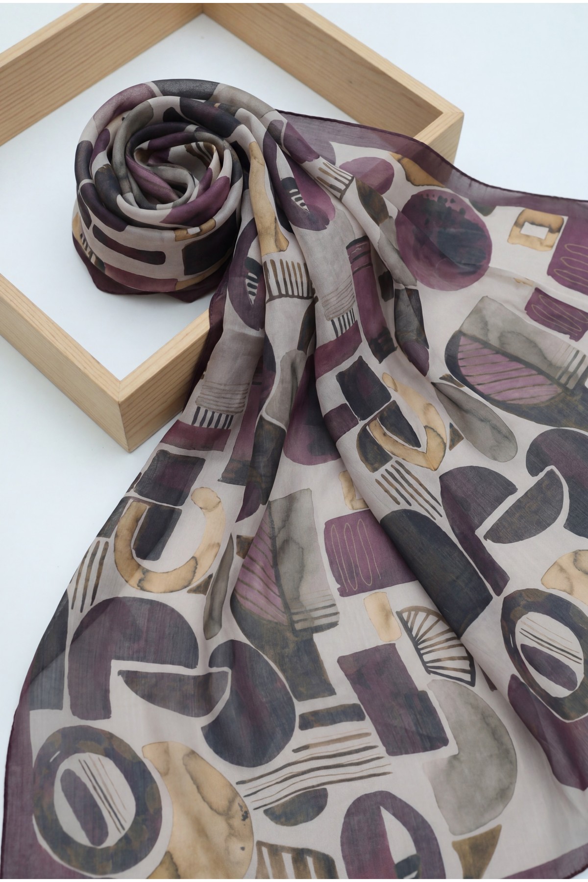 Watercolor Textured Graphic Pattern Cotton Scarf -Damson