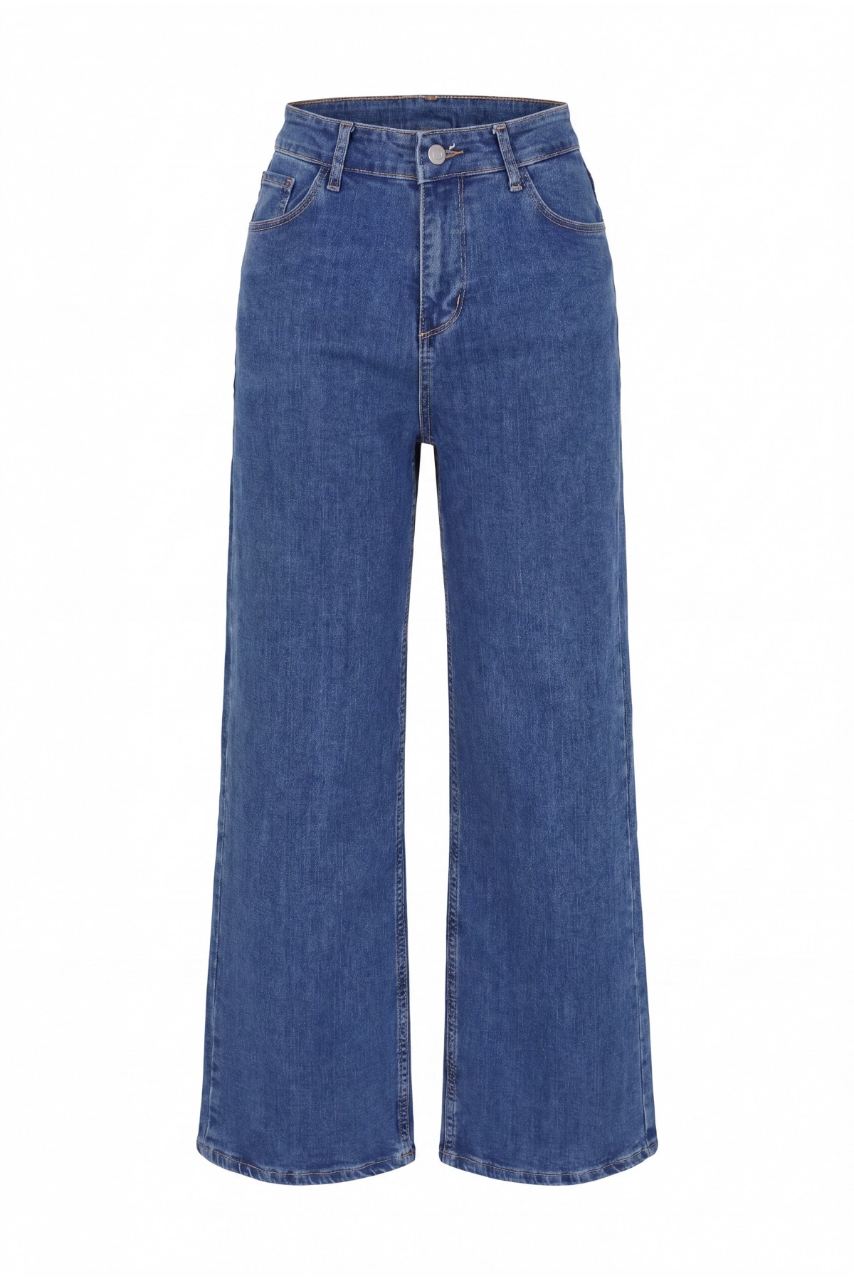 Palazzo Jeans with Pockets and Zipper   -İndigo detay görseli