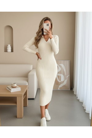 فستان محبوك بأكمام طويلة للنساء