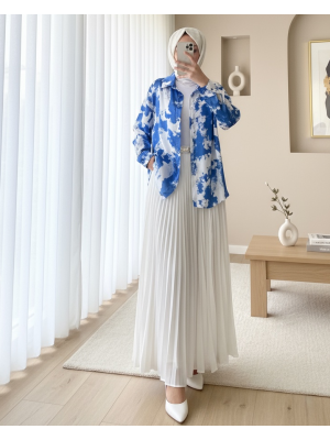 Püskürtme Desen Saten Gömlek -Saks