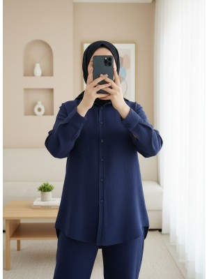 Tek Cepli Düğmeli Keten Gömlek -Laci