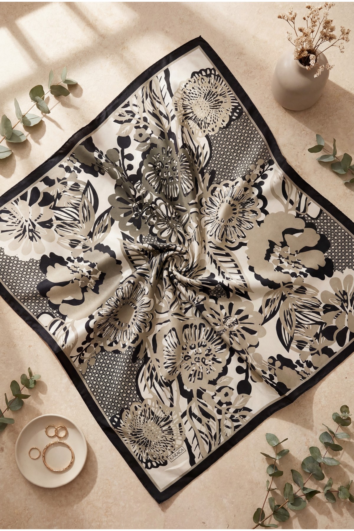 Botanik Efektli Rayon Eşarp -Taş rengi