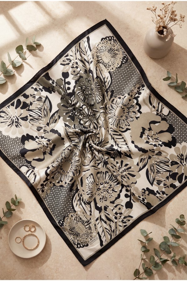 Botanik Efektli Rayon Eşarp -Taş rengi