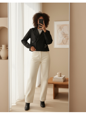 0712 Double Breasted Short Trench Coat 