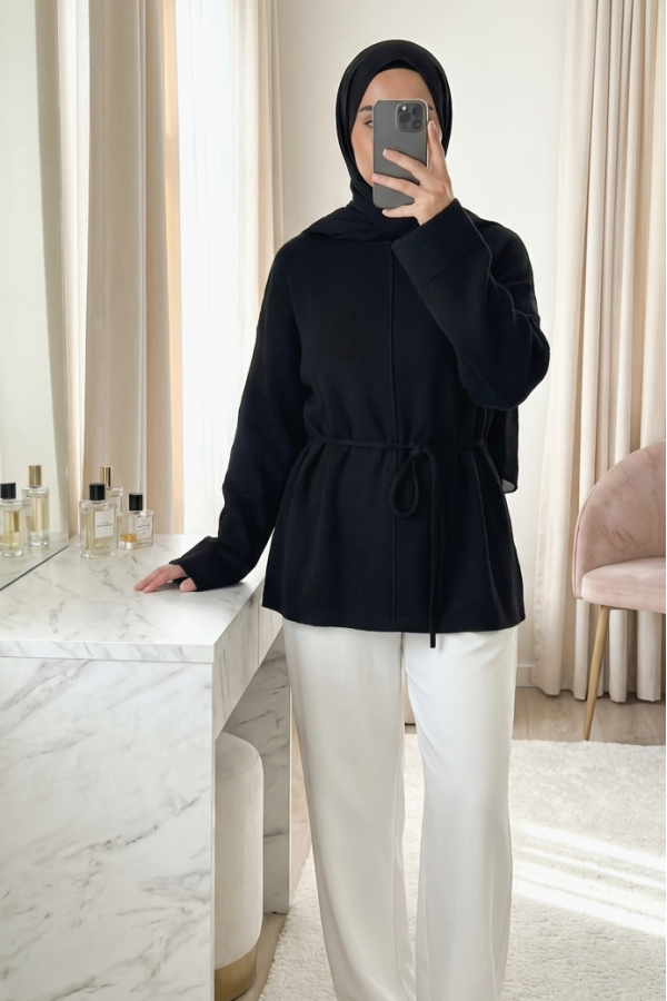 Kadın Kuşaklı Minimal Örme Tunik – 20725TBLZ
