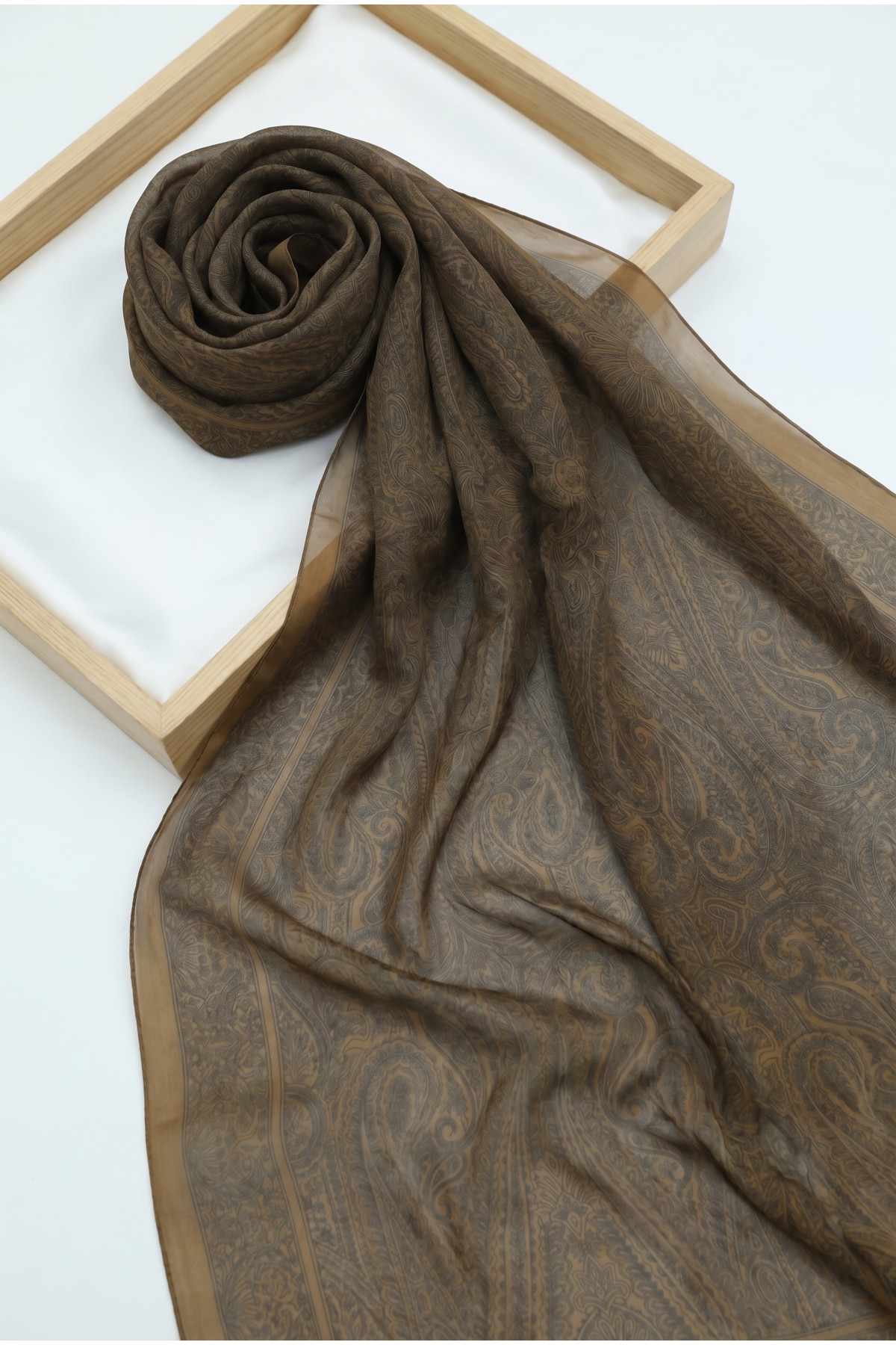 Ethnic Patterned Voile Scarf -Light coffee