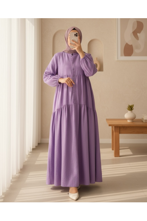 فستان أيروبين قطني نصف أزرار مع ياقة جد -أرجواني