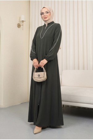 Biye Detaylı Ferace Haki HM2812