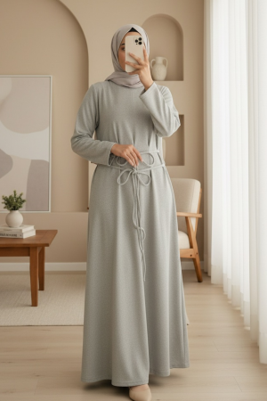 Draped  Waist Double Laced Selanik Long Dress - Beige