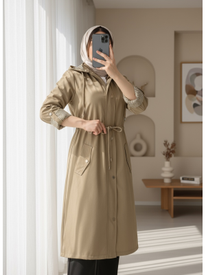 Striped Trench Coat  -Light Mink