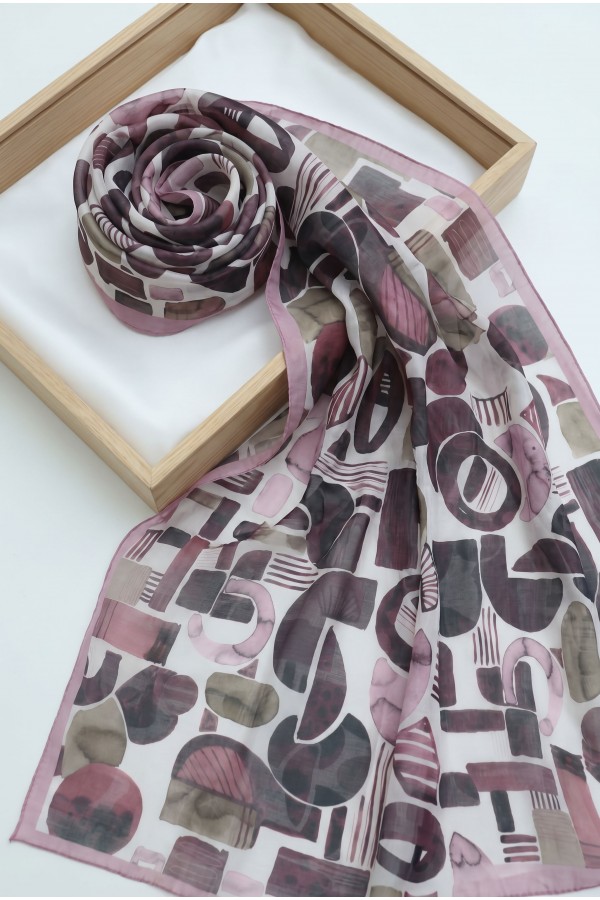 Watercolor Textured Graphic Pattern Cotton Scarf -Dried rose