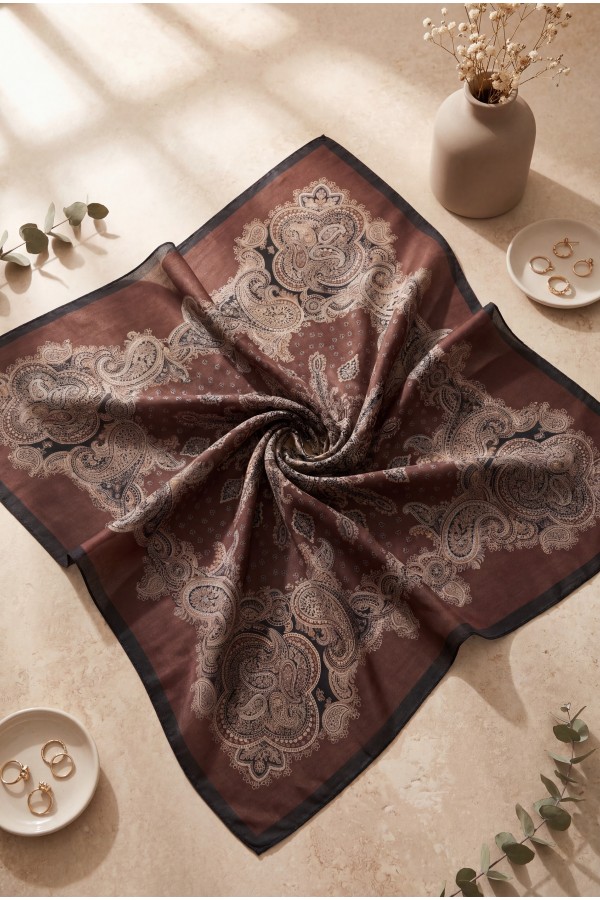 Crisp Pattern Cotton Scarf -Cherry Color