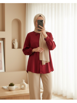 3964 Hafif Dökümlü Saten Gömlek - Mürdüm