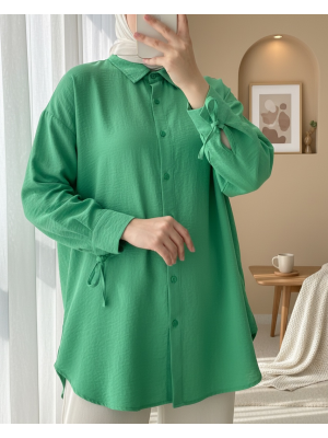 Lace-Up Back Long Shirt -Green