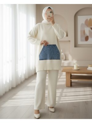 Kot Kanguru Cepli Triko Takım -Krem