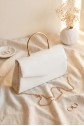 Patent Leather Evening Bag with Metal Handle, Chain, and Envelope Flap -White