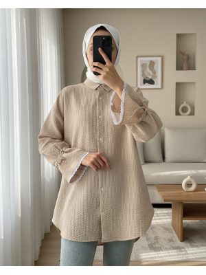 Kolu Büzgü Ve Fistolu Bürümcük Gömlek   -Vizon