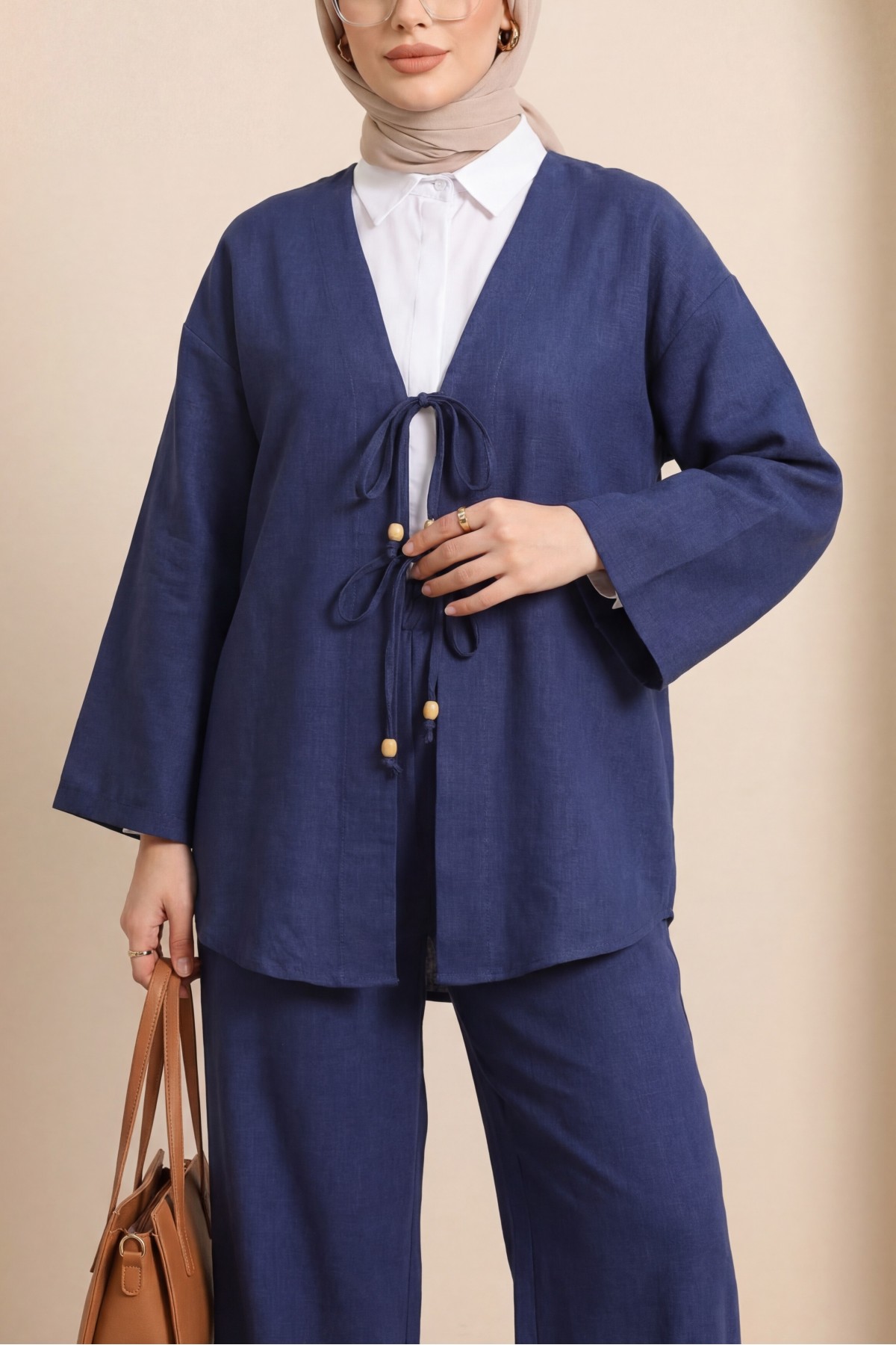 Önü Çift Bağlamalı Pantolonlu Kimono Takım -Laci detay görseli