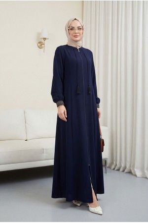Nakışlı Büyük Beden Ferace Lacivert HM2280