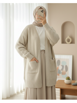 Çift Cepli Yırtmaçlı Yumoş Hırka   -Taş