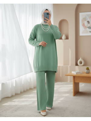 Yarım Boğazlı Triko Takım  -Mint