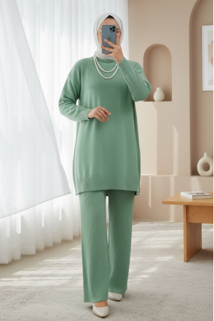 Yarım Boğazlı Triko Takım  -Mint