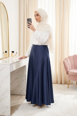 Zra Düz Saten Etek -Füme