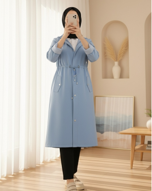 Striped Trench Coat    -Blue