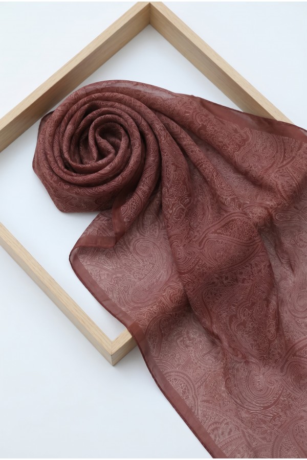 Fine Line Embroidered Cotton Scarf -Maroon